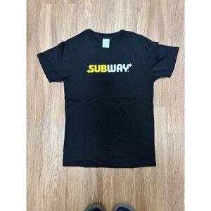 Subway Logo Graphic T-Shirt Mens Small Black Short Sleeve Crewneck Tee